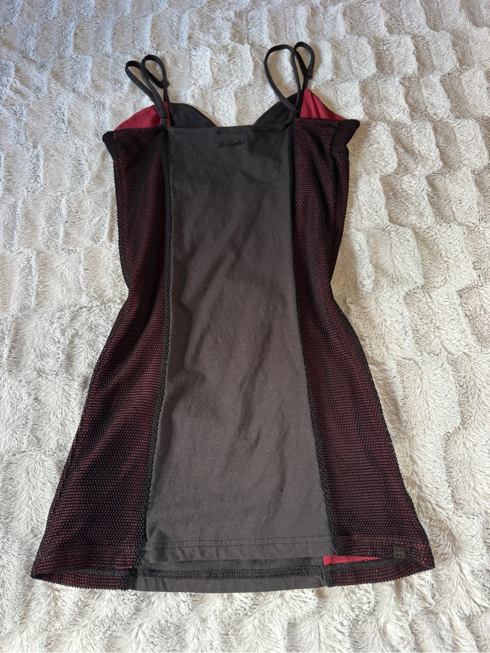 Insight Black Slip Mini Dress with Red Mesh Panels